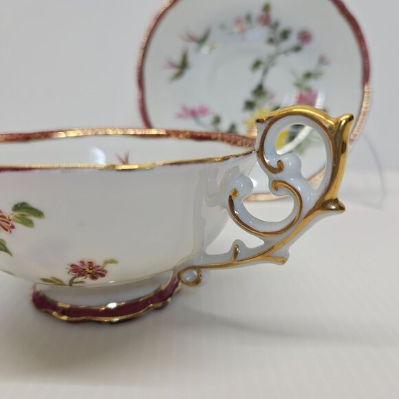 Hand Painted Chubu China Occupied Japan Cup & Saucer Gold Trim & Accents - Picture 6 of 8